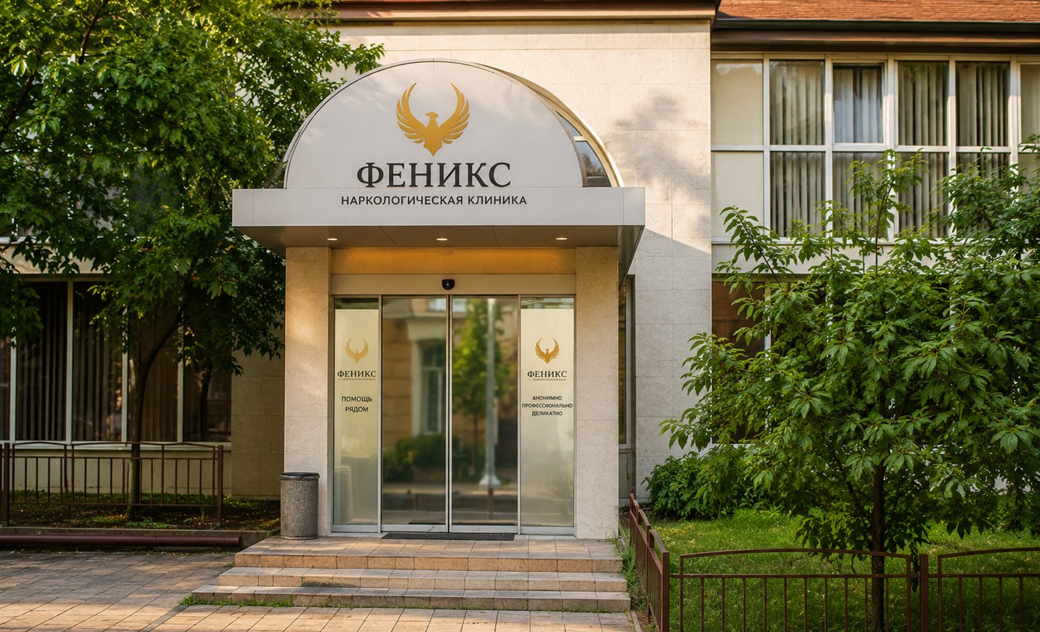 Вход в наркологическую клинику «Феникс» в Семёнове